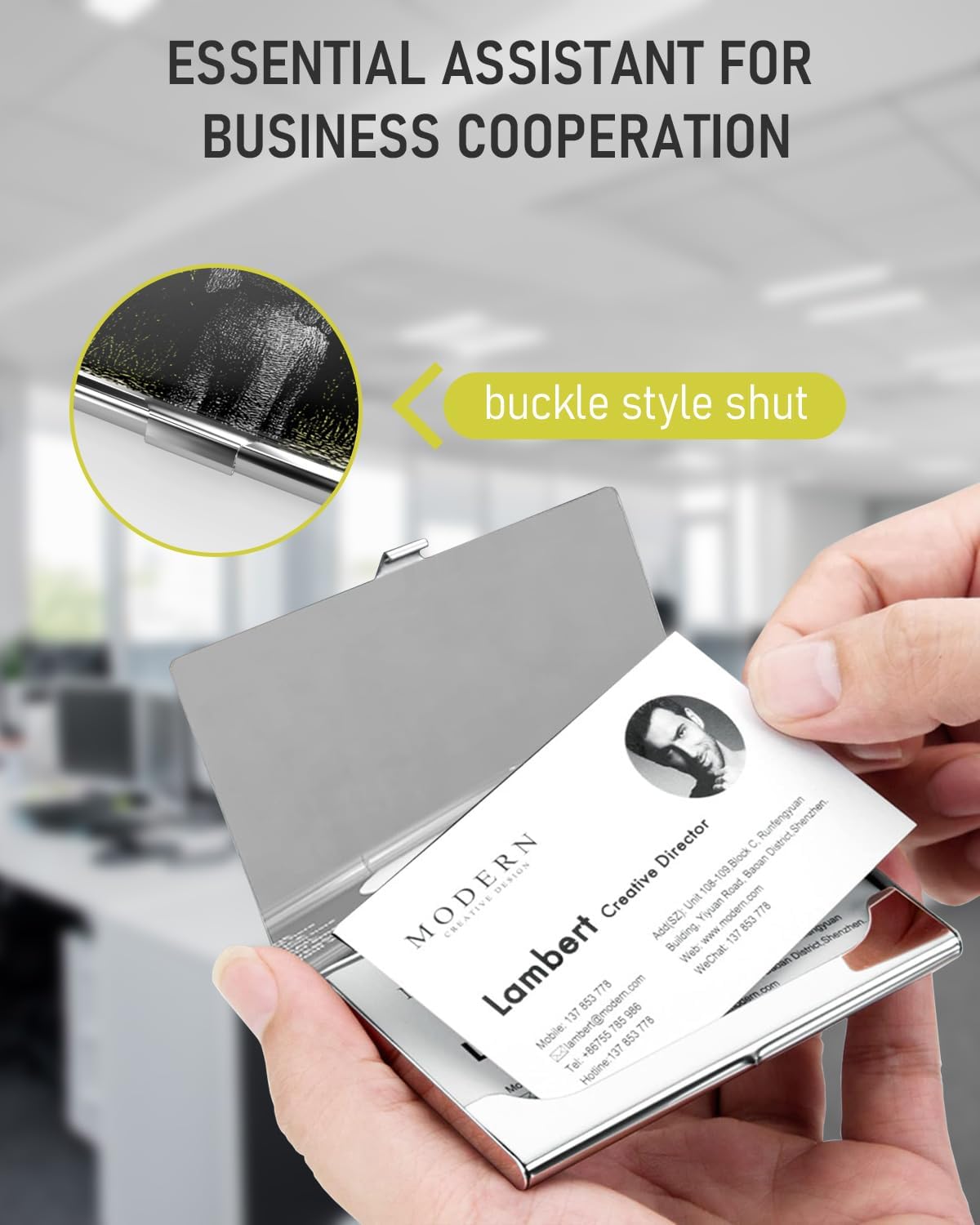 Business Card Metal Slim Organizer, Professional Stainless Steel Square Pocket Wallet for Office Workers, Compact and Portable for Pockets (Elephant A)