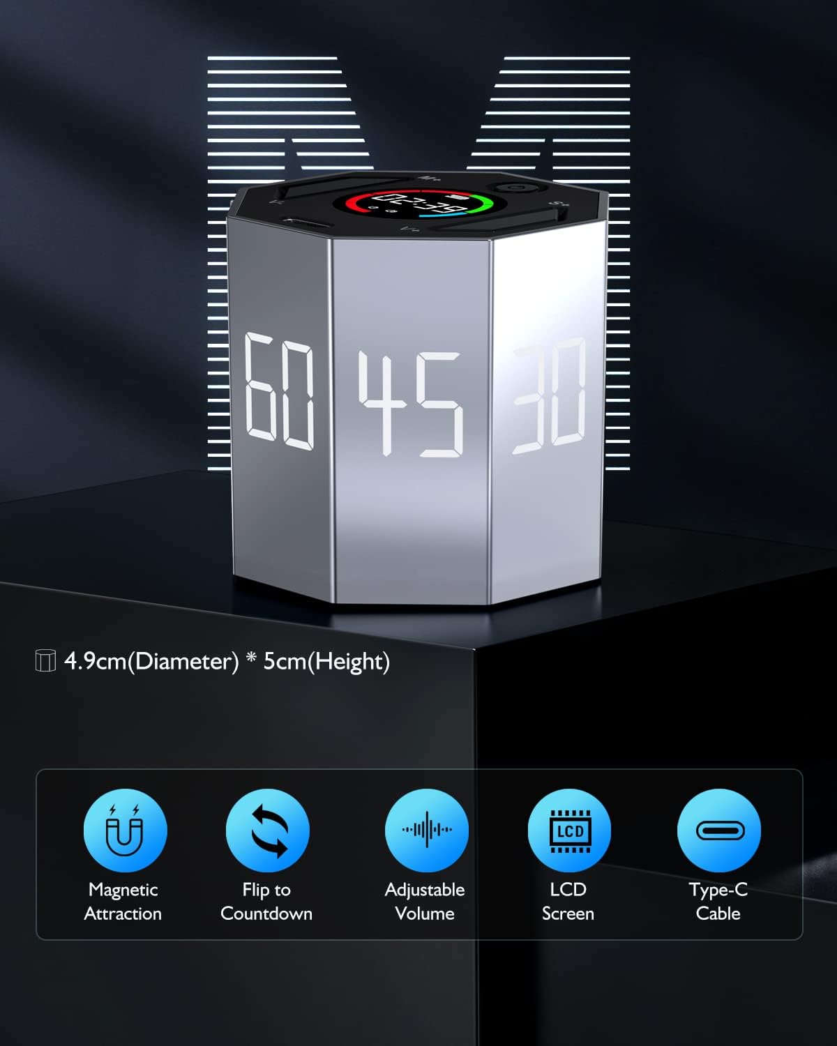 Pomodoro Timer, Magnetic Visual Timer with Flip Countdown, Silent & Alarm, Ideal ADHD Tools for Adults/Kids, Small Cube Digital Timer for for Office Productivity, Kitchen Cooking, Work, Study