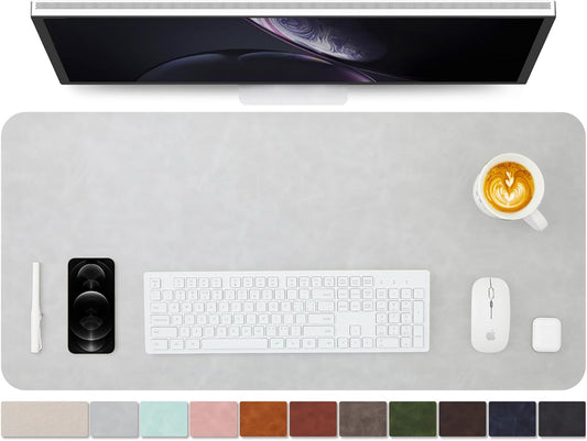 Distressed Leather Desk Mat - Non-Slip PU Desk Pad for Office and Home - Desk Organization and Accessories - Ideal for Large Mouse Pad and Desk Mats on Top of Desks(Ash Gray,36"x 17")