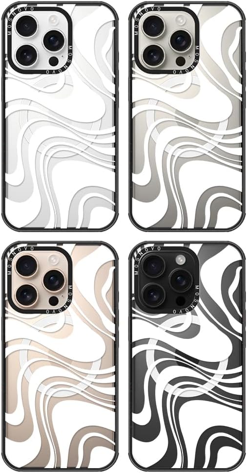 MOSNOVO Magnetic Case for iPhone 16 Pro, 10ft Military-Grade Protection, Compatible with Magsafe, Shockproof Phone Case for iPhone 16 Pro - White Swirl - Clear Black