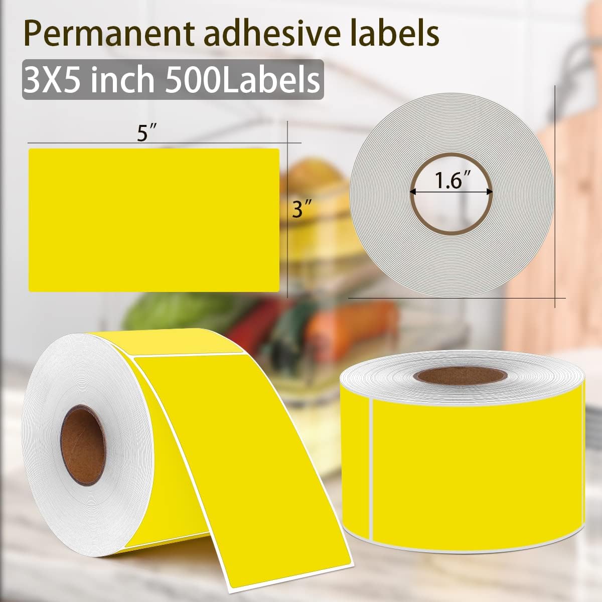 PARLAIM 5" x 3" Rectangle Color Coding Labels,500 per Inventory Labels Color Code Stickers Dispenser Box,Yellow Sticker Labels for Inventory,Family School Storage Bins Label (Yellow)