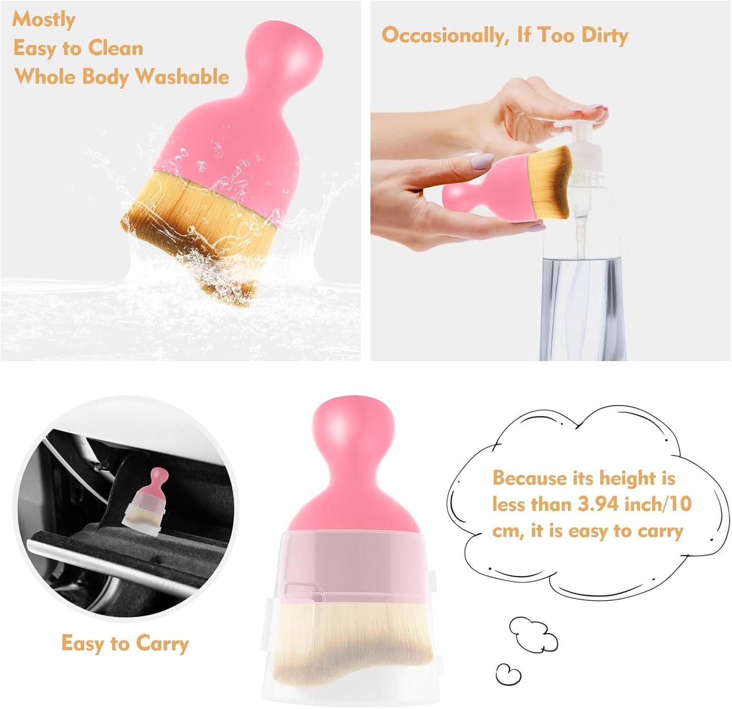 Car Interior Cleaning Brush Car Duster Interior with Ultra Soft Bristles Auto Detailing Brushes Dusting Car Accessories for Dashboard, AC Vents, Leather, Scratch-Free (2Pack_Pink)