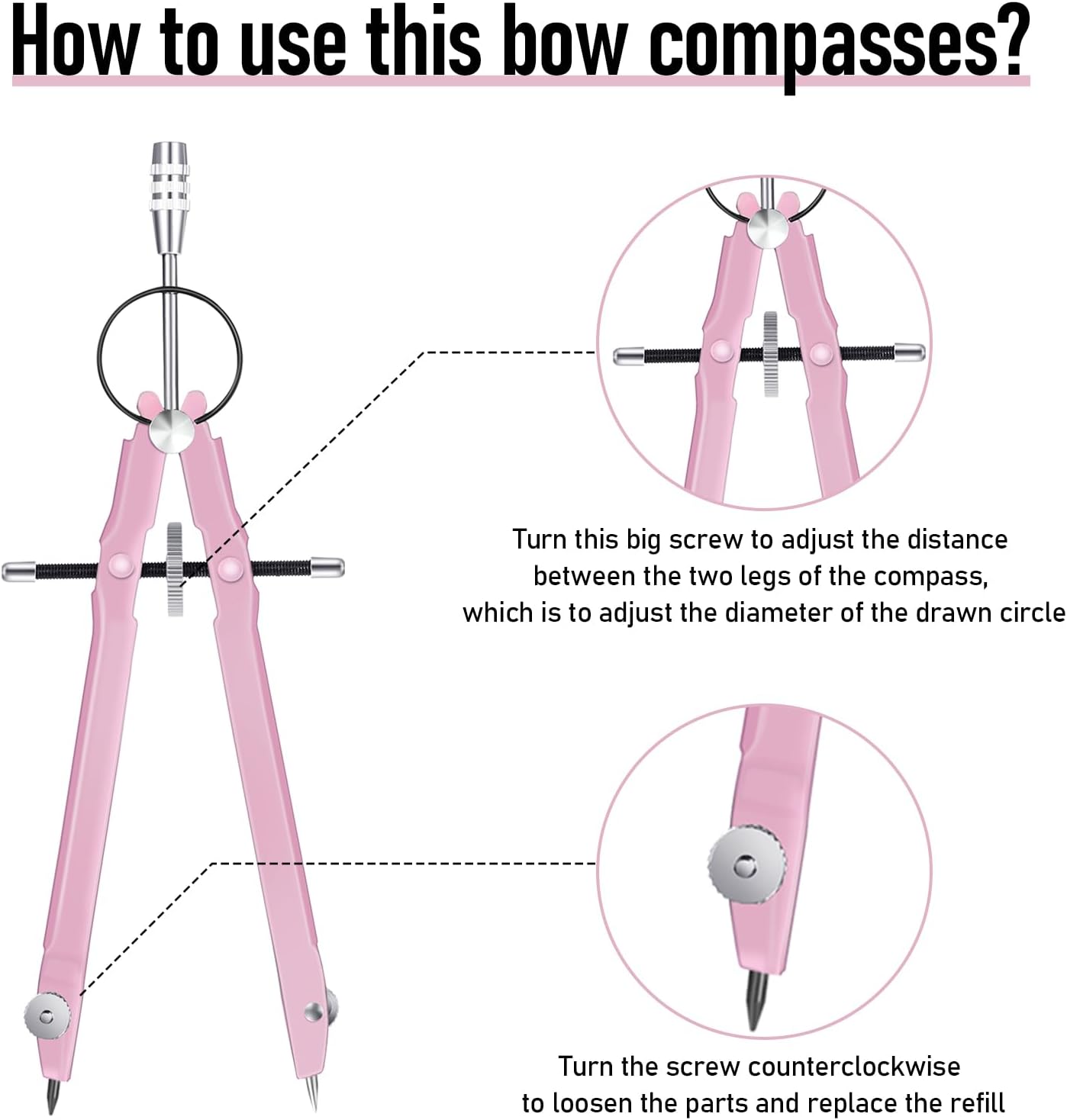 EBOOT Student Geometry Math Set, Drawing Compass and 6 Inch Clear Swing Arm Protractors 180 Degree Math Protractor (Pink)
