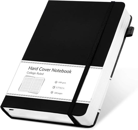 CAGIE Journal Notebook for Men Women 320 Pages Journaling Notebooks Leather Journals for Writing Hardcover for Work Diary Lined A5, Black