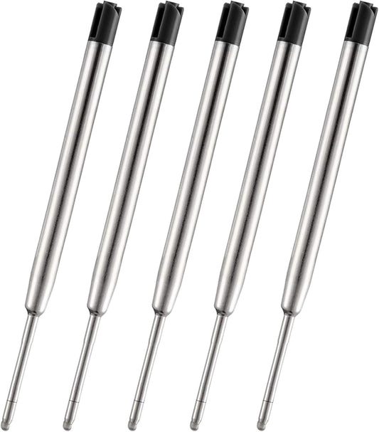 PapaBear Ballpen Medium Point Black Ink Refill Pack of 5-Replaceable Ballpoint Pen Refills 0.7 mm Tip - Metal Pen Refill (Black)
