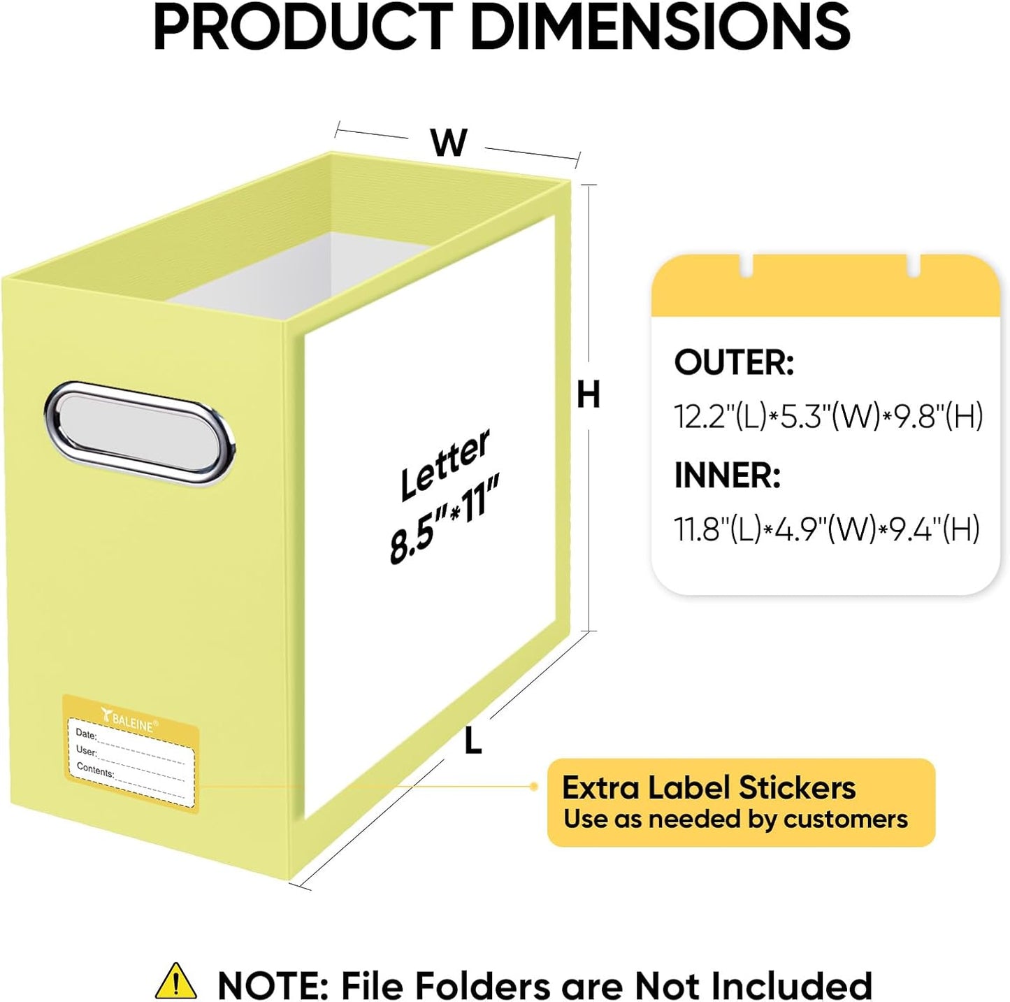 BALEINE File Organizer Box, Cardboard File Folder Organizer with Handle for Letter Size, Portable Collapsible Hanging Filing Box for Home Office Document Storage (4 Pack, Yellow)