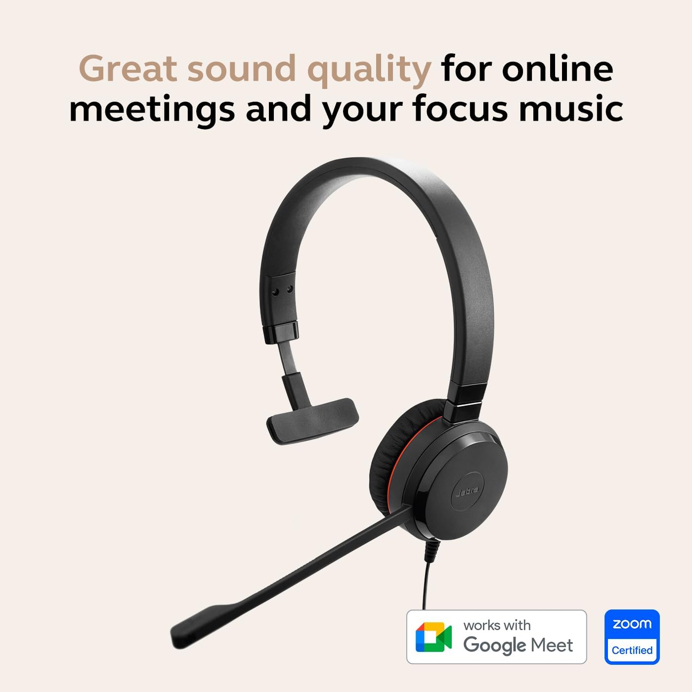 Jabra Evolve 30 II Wired Single-Ear Headset with Mic for Work - 3.5mm Jack, USB-A/USB-C Connectivity, Computer Headset with Noise-Cancelling Microphone, Works with Online Meeting Platforms - Black