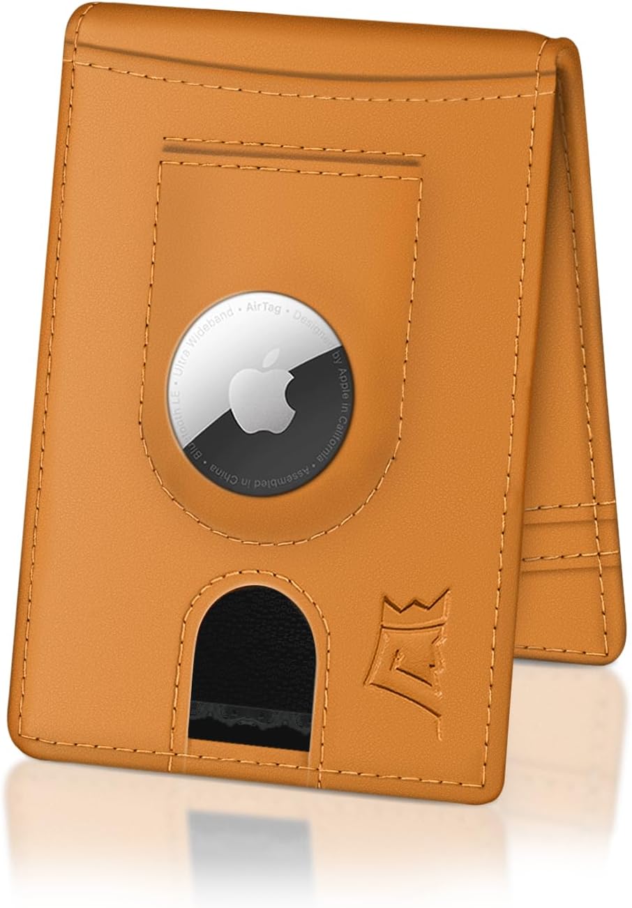 Kings Loot Trackable Airtag Wallet for Men | RFID Blocking Leather Design with Airtag Holder, Money Clip & Pull Tab | Minimalist Air Tag Wallets
