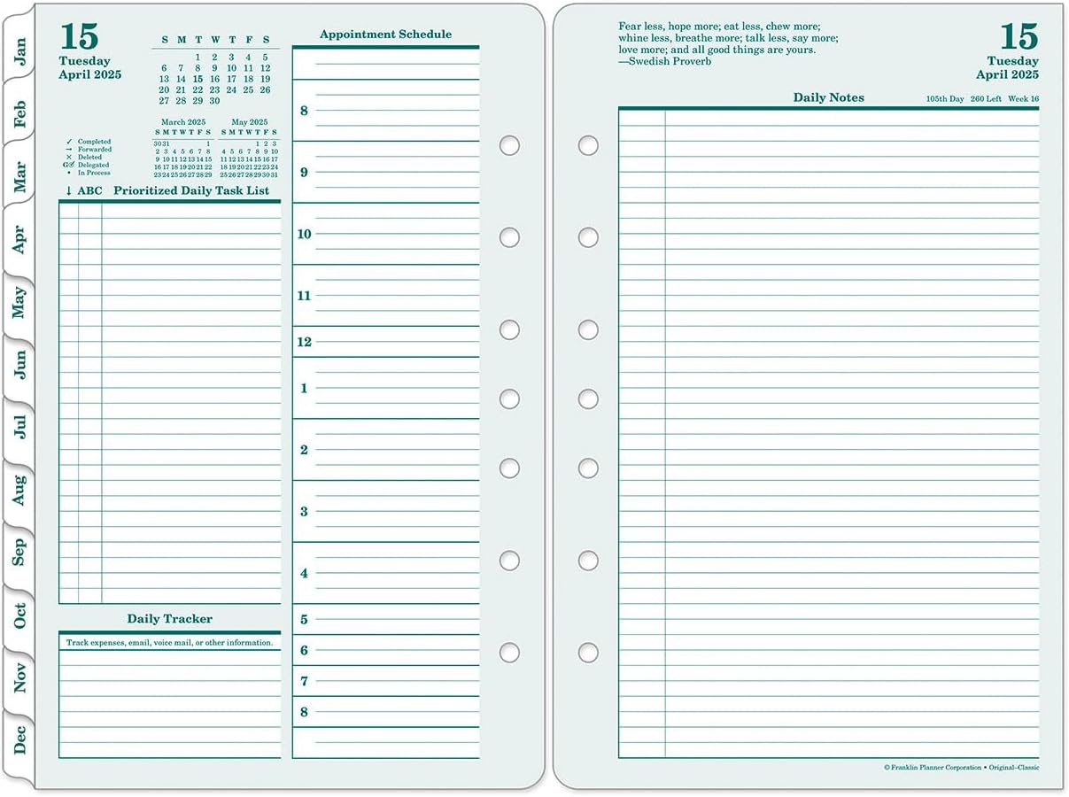 FranklinCovey - Original Two Page Per Day Ring-Bound Planner (Classic, Apr 2025 - Mar 2026)