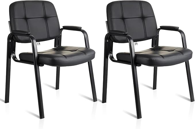 CLATINA Waiting Room Guest Chair with Bonded Leather Padded Arm Rest for Office Reception and Conference Desk Black 2 Pack