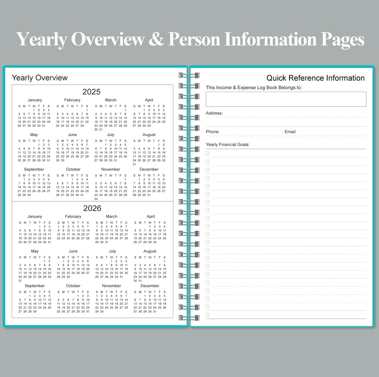 Heveboik Income & Expense Log Book - A5 Income and Expense Tracker for Small Business, Accounting Bookkeeping Tracking for Woman and Man, 5.8" x 8.3", Teal