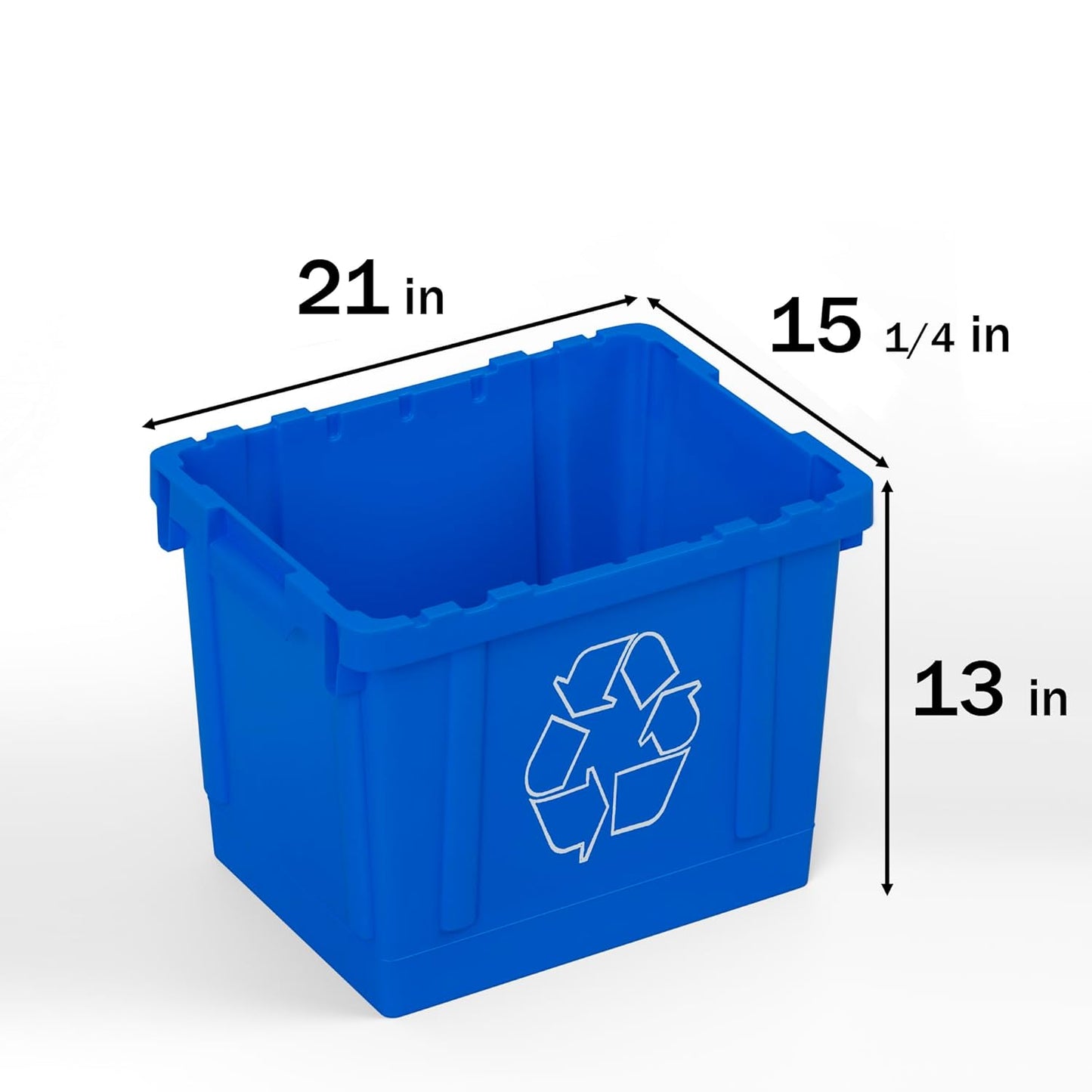 14 Gallon Rectangular Blue Recycling Bin | Inside Outside Curbside | Stackable Box for Paper Plastic