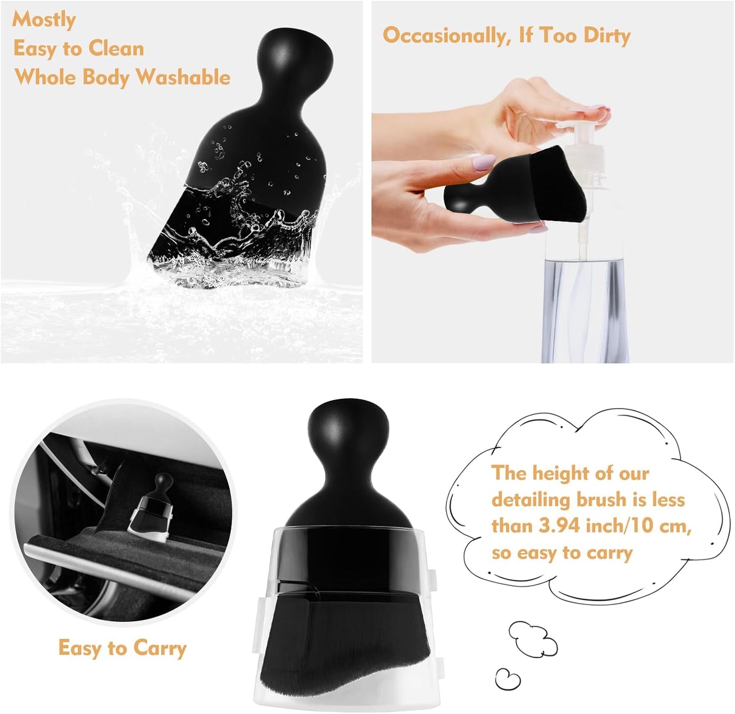 Car Interior Cleaning Brush Car Duster Interior with Ultra Soft Bristles Auto Detailing Brushes Dusting Car Accessories for Dashboard, AC Vents, Leather, Scratch-Free (1Pack_Black)