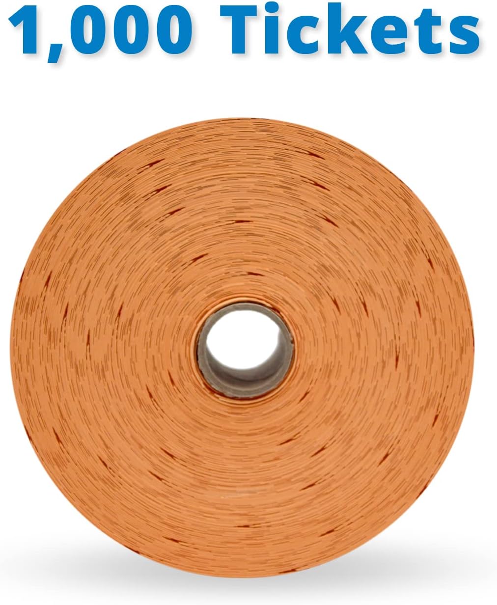 INDIANA TICKET CO. 1,000 Orange Raffle Tickets Double Roll, Premium Quality 50/50 Raffle Tickets, Event Supplies