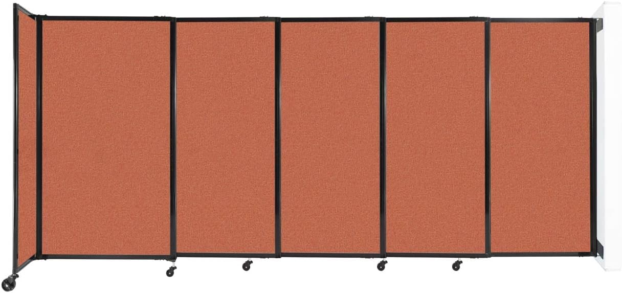 Wall-Mounted Sliding StraightWall Room Divider | Adjustable Widths | Locking Wheels | Room Separator | Up to 11'3" Wide x 5' Tall Papaya Fabric Panels