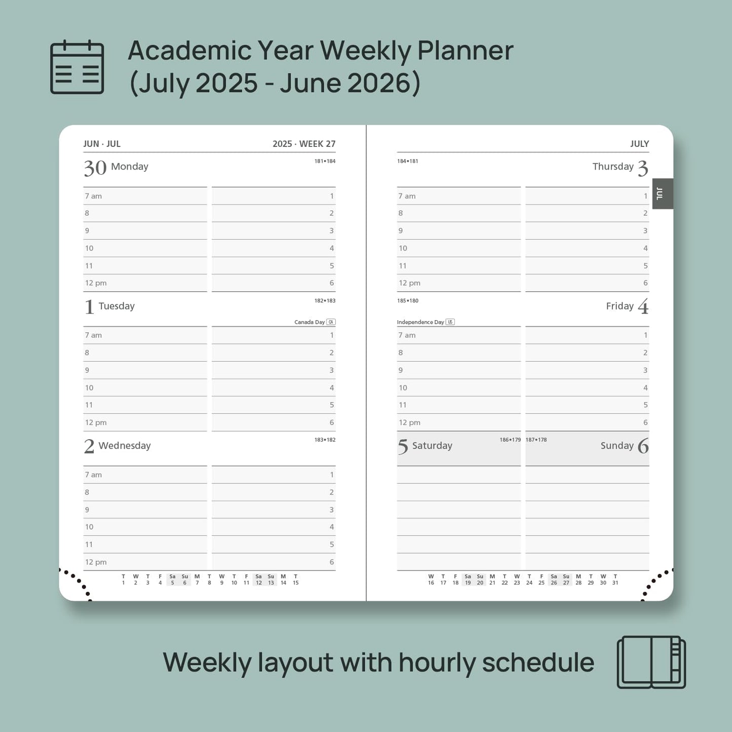 POPRUN Pocket Planner 2025-2026 (Purse Size 4'' x 6.25'') Academic Small Calendar (July 2025 - June 2026) with Hourly Time Slots, 100GSM Thick Papers, Leather Soft Cover - Purple