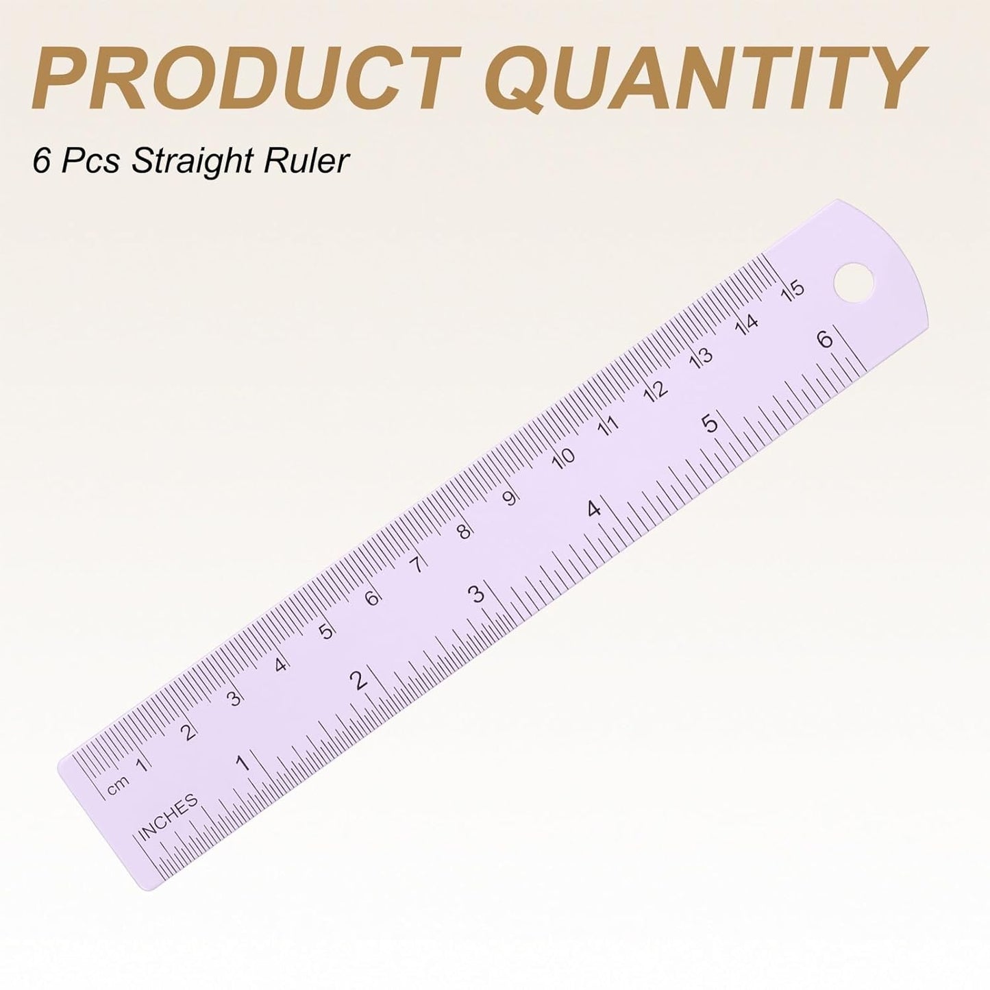 HARFINGTON 6pcs Metal Straight Ruler 15cm Metric SAE Aluminum Alloy Measuring Rulers Scale Tool with Hole for Measure Study Reading Classroom Office, Purple