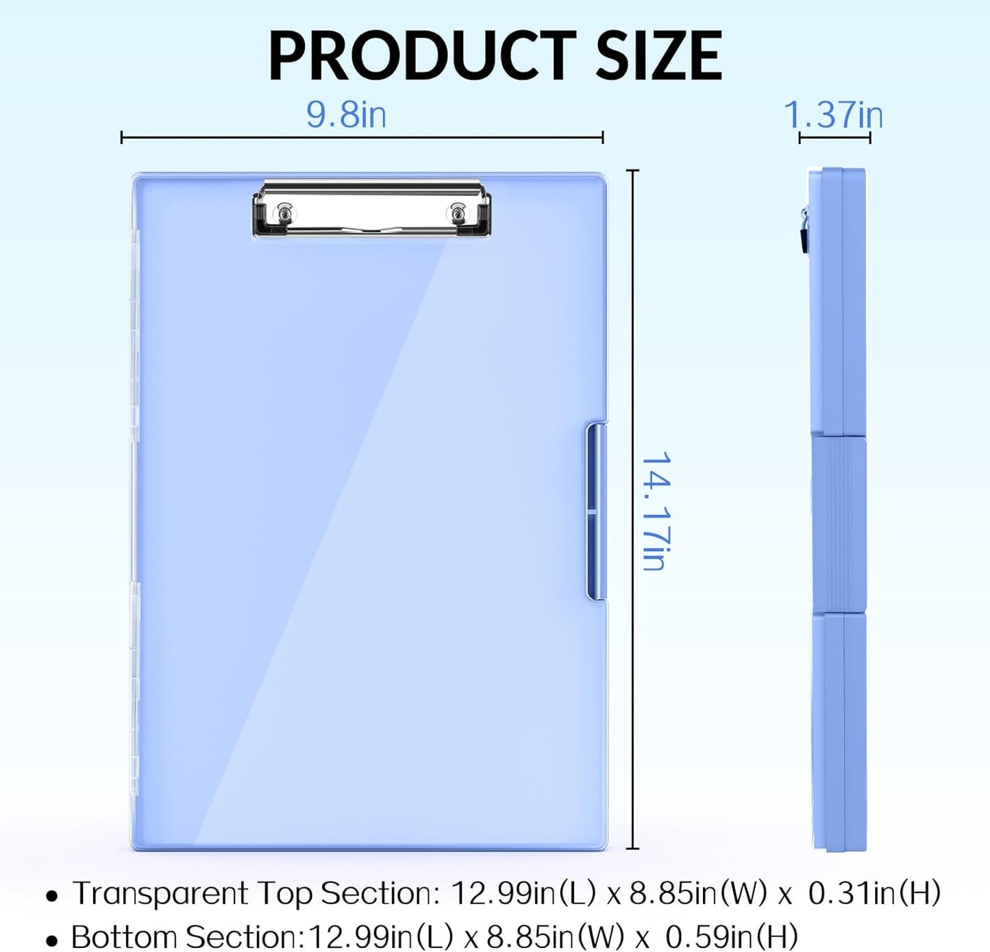 Sooez Clipboard with Storage, Heavy Duty Cleaview Clip Boards 8.5x11 with Dual Storage, Dry Erase Plastic Nursing Clipboard, High Capacity Clipboards Folder for Teacher Nurse, School & Office Supplies