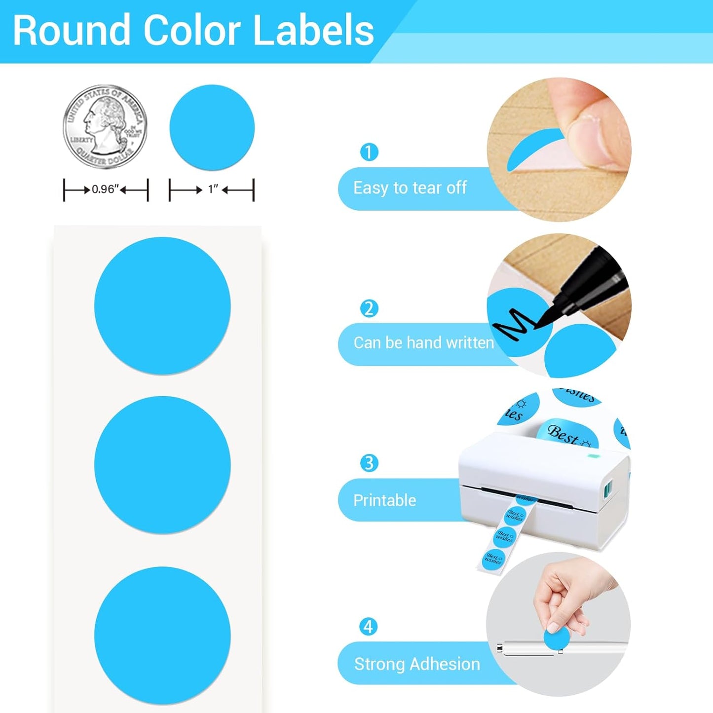 1 Inch Circle Dot Stickers 10000PCS Color Coding Thermal Labels Dots Writable Printable Small Round Stickers for Office, Classroom, Inventory, Garage, Organizing Storage, 10 Mixed Color