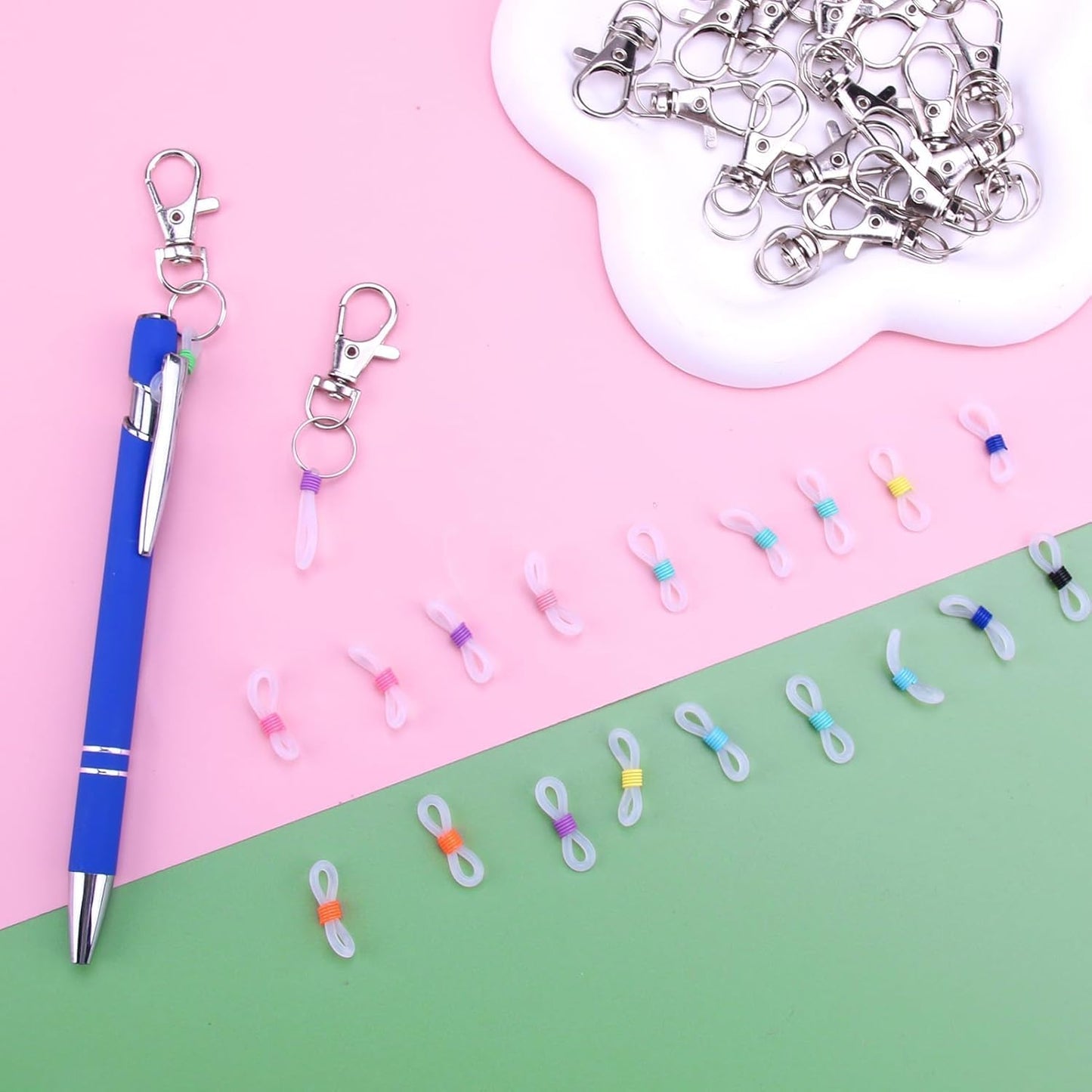 20 Pack Pen Holder for Lanyard, Retractable Badge Reel Accessories, Colorful Silicone Clips with Lobster Clasps, Mini Pen Clips for Badge Mini Sharpie, Nurse Teacher Student Aattachment for Daily Use