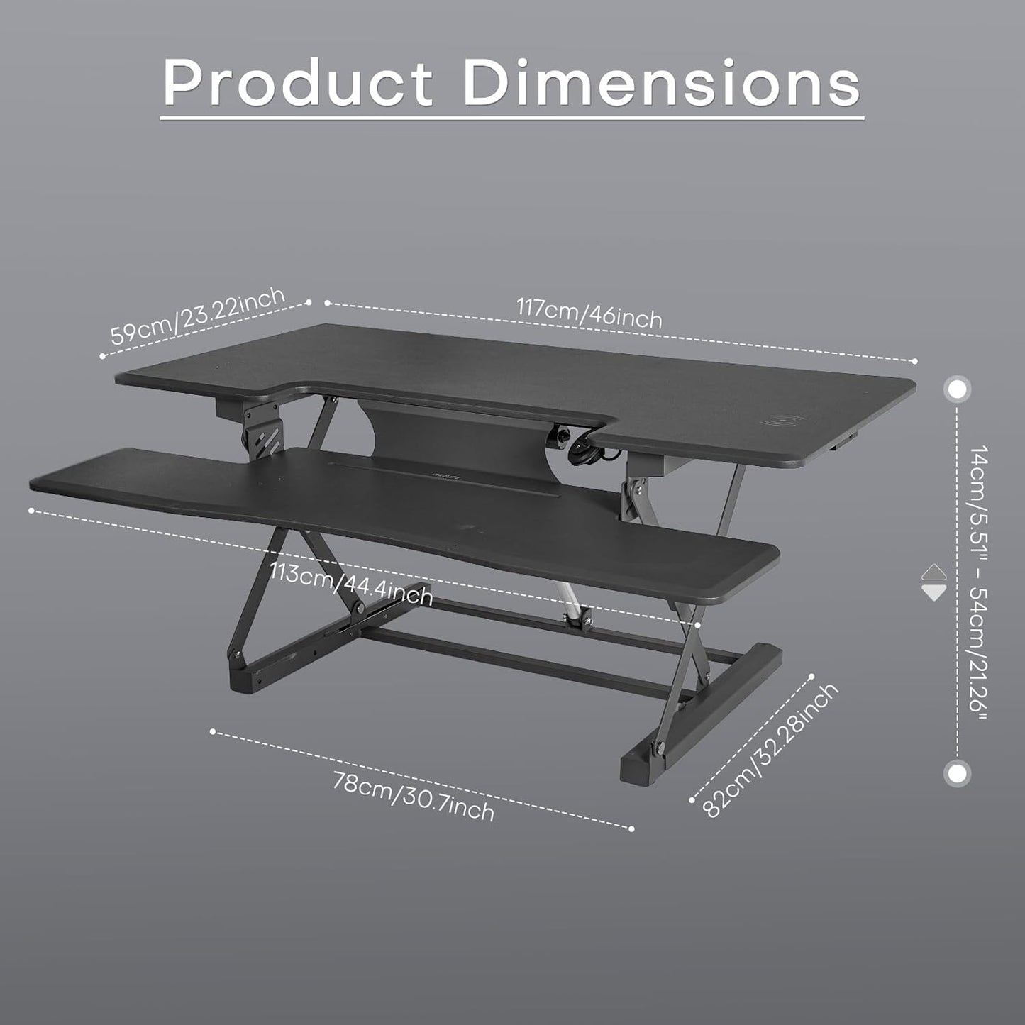 Redlife 46 inch Electric Standing Desk Converter, Height Adjustable Sit to Stand Desk Riser Extra Large Dual Monitor and Laptop Workstation with Keyboard Tray & Wireless Charging Station, Grey