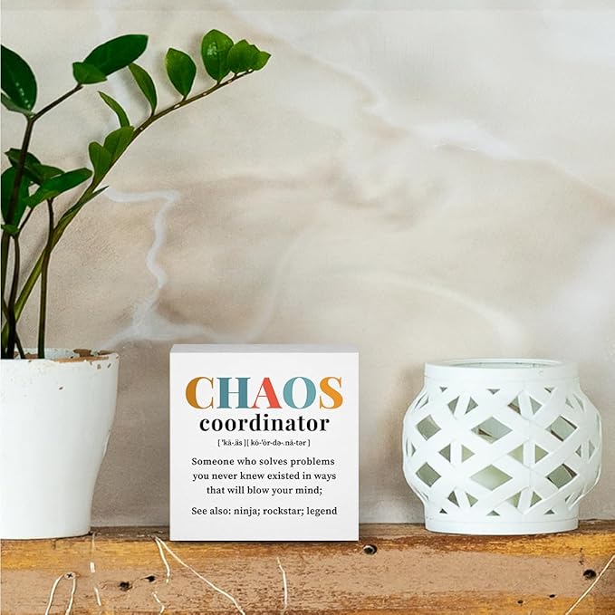 Chaos Coordinator Gifts Office Decor Wooden Box Sign, Administrative Professional Day Gifts Thank You Gifts for Boss Coworker Teacher Nurse Decorative Office Desk Accessories Table Shelf Plaque Sign