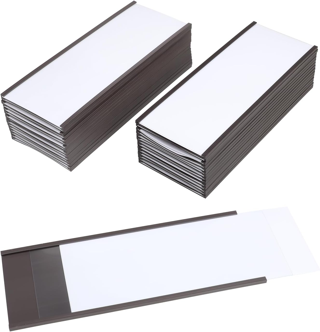 Eeoyu Magnetic Label Holders with Magnets Magnetic Data Card Holders with Clear Plastic Protectors for Metal Shelf, Whiteboard, Set of 30 (3 x 8 Inch)