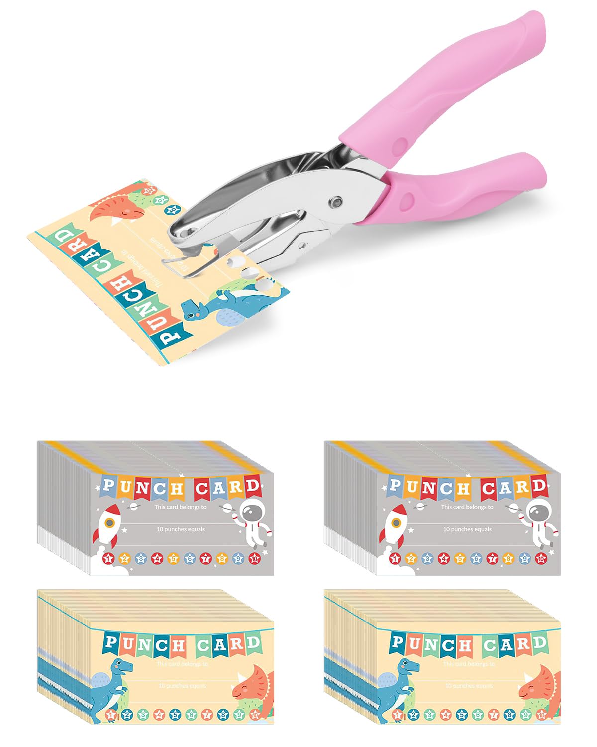 UCEC 200 Pieces Punch Cards for Classroom with Star Hole Puncher, Incentive Loyalty Reward Card with Handheld Single Punch Kit to Behavior for Business Home Classroom School Kids Students Teachers