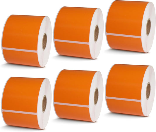 BETCKEY - 2.25" x 4" Multipurpose & Shipping Labels Compatible with Zebra & Rollo Label Printer,Premium Adhesive & Perforated[Orange, 6 Rolls, 2100 Labels]