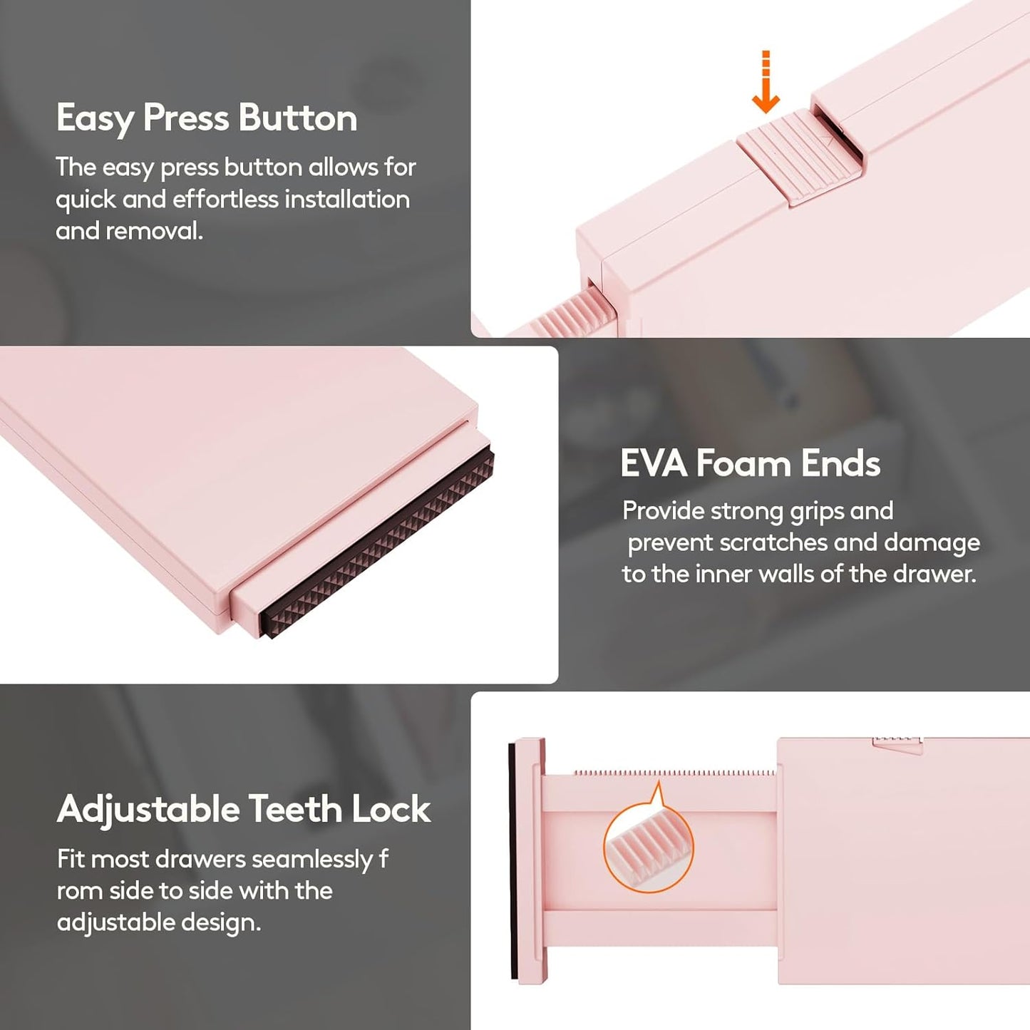 Lifewit 16 Pack Drawer Dividers 4" High, 11-17" Adjustable Drawer Organizers for Clothes, Expandable Dresser Separators in Bedroom/Bathroom/Kitchen/Fridge/Office Organization and Storage, Pink