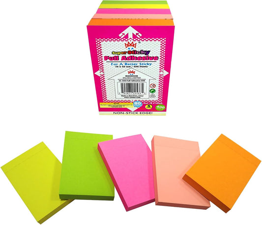 Full Adhesive Sticky Notes 3 x 2 in, Bright Colors, Colorful Small Sticky Notes Full Adhesive Back Self-Stick Note Pads for Office, School Supplies, 80 Sheets/Color, 5 Colors/Pack, 400 Sheets Total