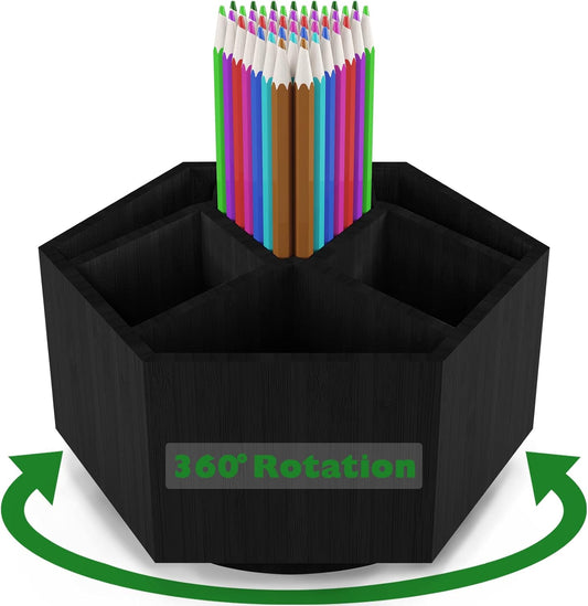 Art Caddy Organizer for Kids, Bamboo Pencil Organizer with 7 Large Compartment, Pen Storage Organizer, Marker Holder, Desk Caddy holds 325+ pencils, Education Supplies & Craft Supplies, Black