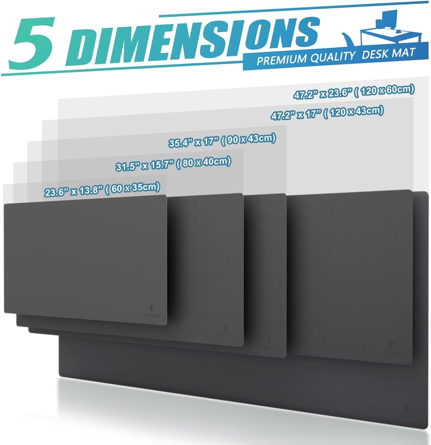 K KNODEL Large Office Leather Desk Mat, Mouse and Keyboard Pad, Computer and Laptop Mat, Desktop Protector and Cover, Writing Pad and Blotter (35.4"x17", Dark Gray)