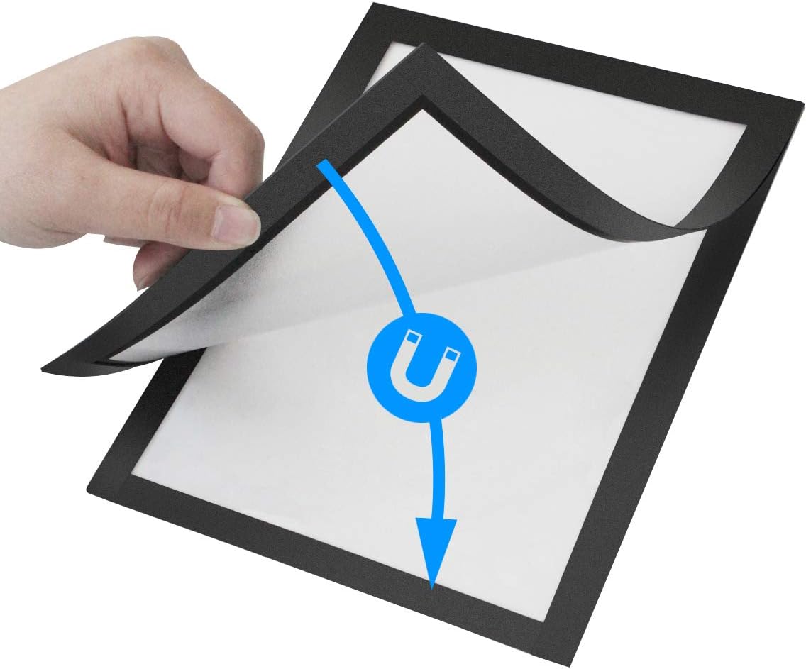 Document Sign Holder Pockets with Adhesive Back, Plastic Poster Picture Notice Display Frame for Window/Door/Wall/Cabinet, 8.5 x 11.6 Inches, Black, 6 Pack