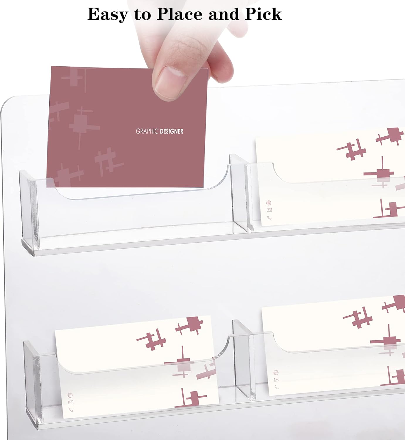 TURSTIN Business Card Holder Wall Mount Clear Sticker Display Marketing Holder Acrylic Business Card Stand Multi Pocket Rack Organizer Space Saver for Home Office (16 Pockets)