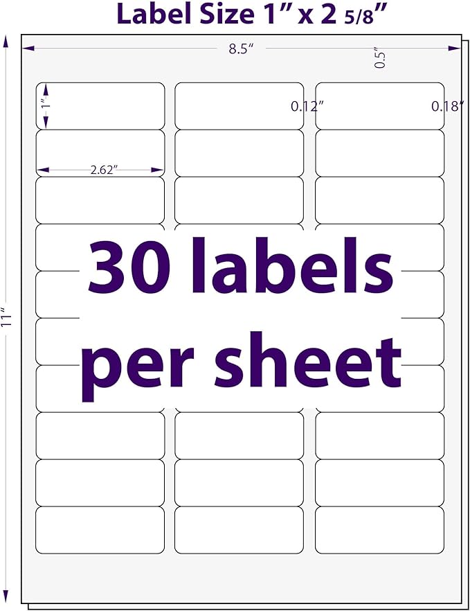 1" x 2-5/8", 100 Sheets, 3000 Mailing Address Labels, White Sticker Labels for Laser & Inkjet Printers, Permanent Adhesive