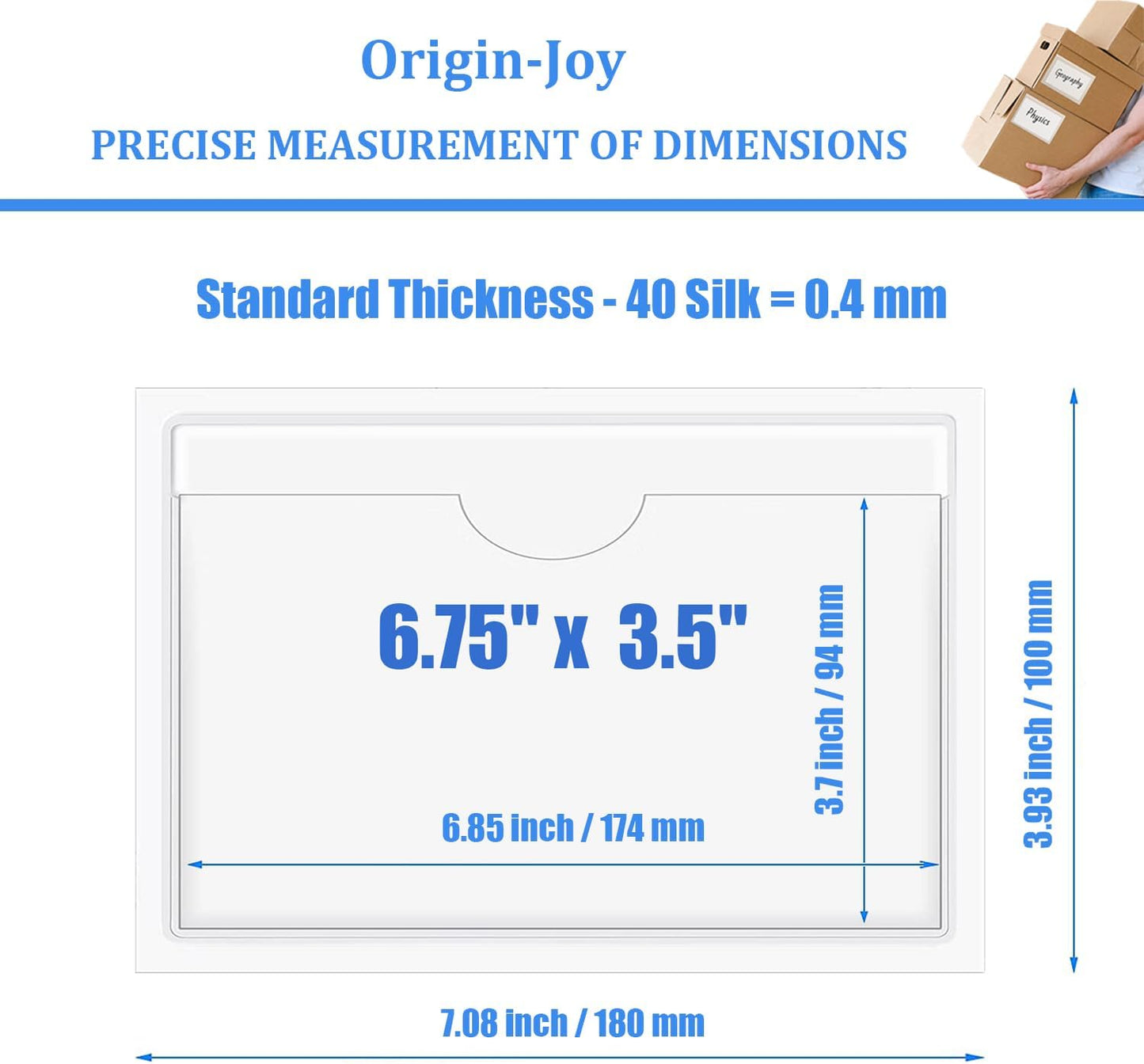 Origin-Joy 60 PCS Self Adhesive Index Card Pockets with Top Open, Clear Plastic Label Holder for Cards of Note, Library and Business, Adhesive Label Pockets & Card Holder (6.75 x 3.5 inch)