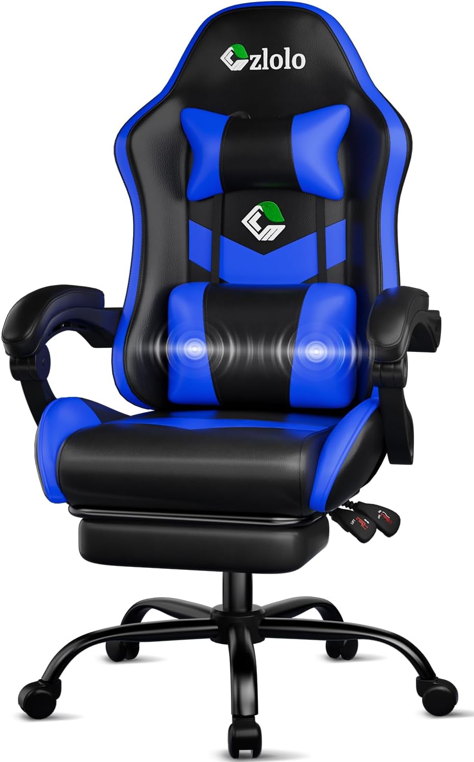 Gaming Chair, Ergonomic Office Computer Chair with Footrest and Lumbar Support Massager Racing Style High Back Video Gamer Chair, Wide＆Thick Cushion, 90°-135° Recline, Adjustable Height, Blue