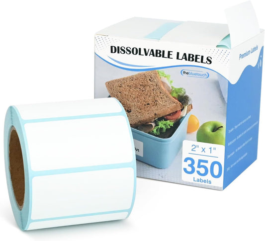 350 Blank Dissolvable Labels 1x2 Inch, White Washable Dissolvable Food Labels for Storage Containers, Canning, Jar, Bin (1 Roll - 350 Stickers)