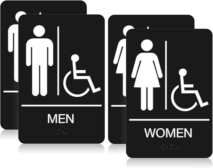 ADA Braille Handicap Bathroom Signs for Business with Double Sided 3M Tape (Pack of 2) - ABS Plastic Men and Women Bathroom Signs 9”x 6” for Offices, Businesses, and Restaurants