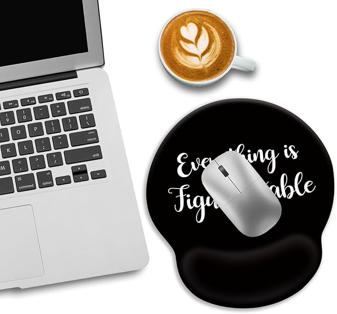 Black Ergonomic Mouse Pad with Wrist Rest, Gaming Mousepad Wrist Support with Non-Slip Pain Relief PU Base, Cute Computer Mouse Pads for Desk, Inspirational Office Desk Accessories Decor