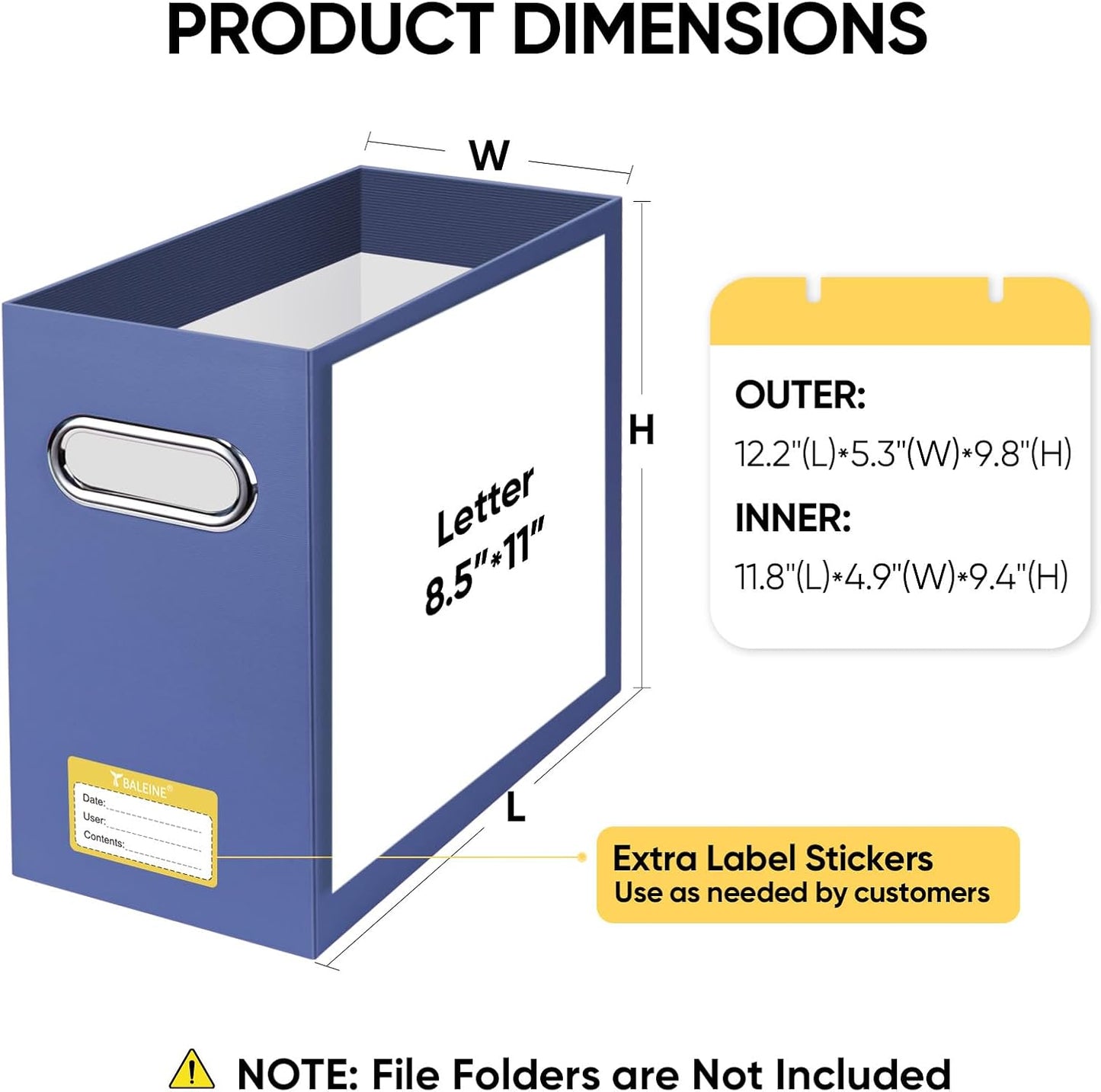 BALEINE File Organizer Box, Cardboard File Folder Organizer with Handle for Letter Size, Portable Collapsible Hanging Filing Box for Home Office Document Storage (2 Pack, Navy)