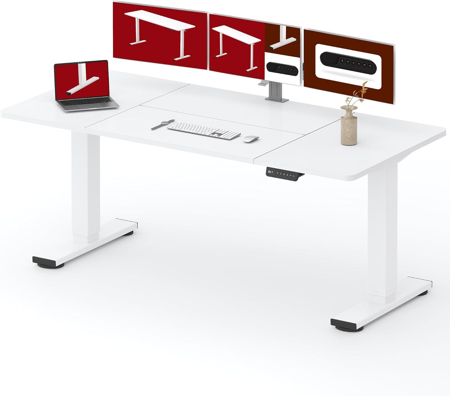 SANODESK Standing Desk Height Adjustable Electric Stand up Desk 79x32 Inches Sit Stand Home Office with Splice Board, White Frame/White Top