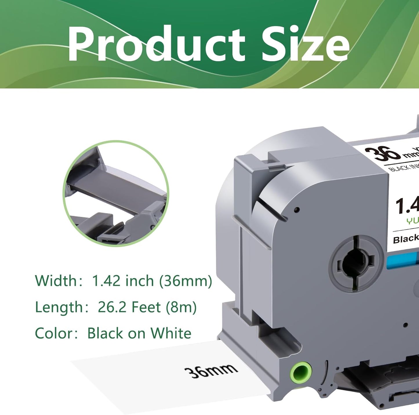 TZe-261 36mm TZe TZ Label Tape Compatible with Brother P Touch Label Maker Tape TZ-261 TZe261 TZ261 36mm 1.4 Laminated Black on White for PT-530 PT-P900W PT-P910BT, 3-Pack