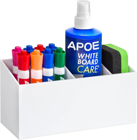 Magnetic Dry Erase Marker Holder, Acrylic Magnet Pen Holder for Whiteboard, Refrigerator, Magnetic Fridge Organizer for Office, Classroom, Whiteboard Maker Storage, Locker Organizer(White)