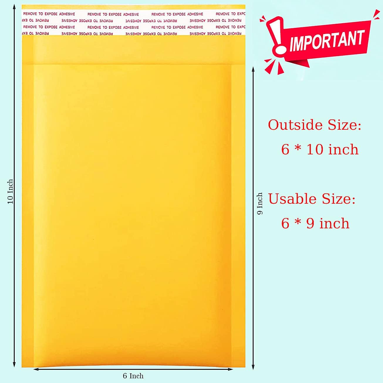 packbabol Kraft Bubble Mailers 6x10 Inch 50 Pcs,Small Self-Sealing Mail Shipping Bags,Yellow Padded Envelopes #0