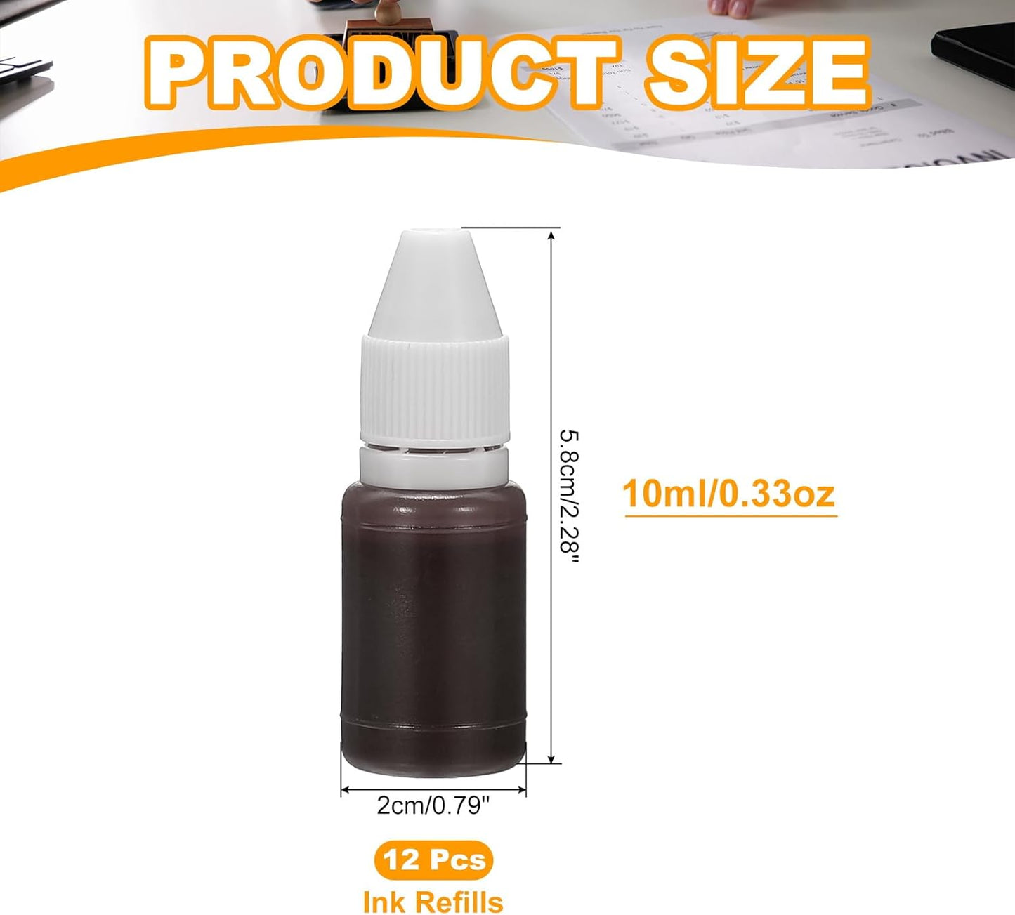 PATIKIL 0.33oz Refill Ink for Stamps and Ink Pads, 12Pcs 10ml Stamp Pad Ink Refill for Office Stamp Self Inking Stamp Date Stamp Scrapbooking, Brown