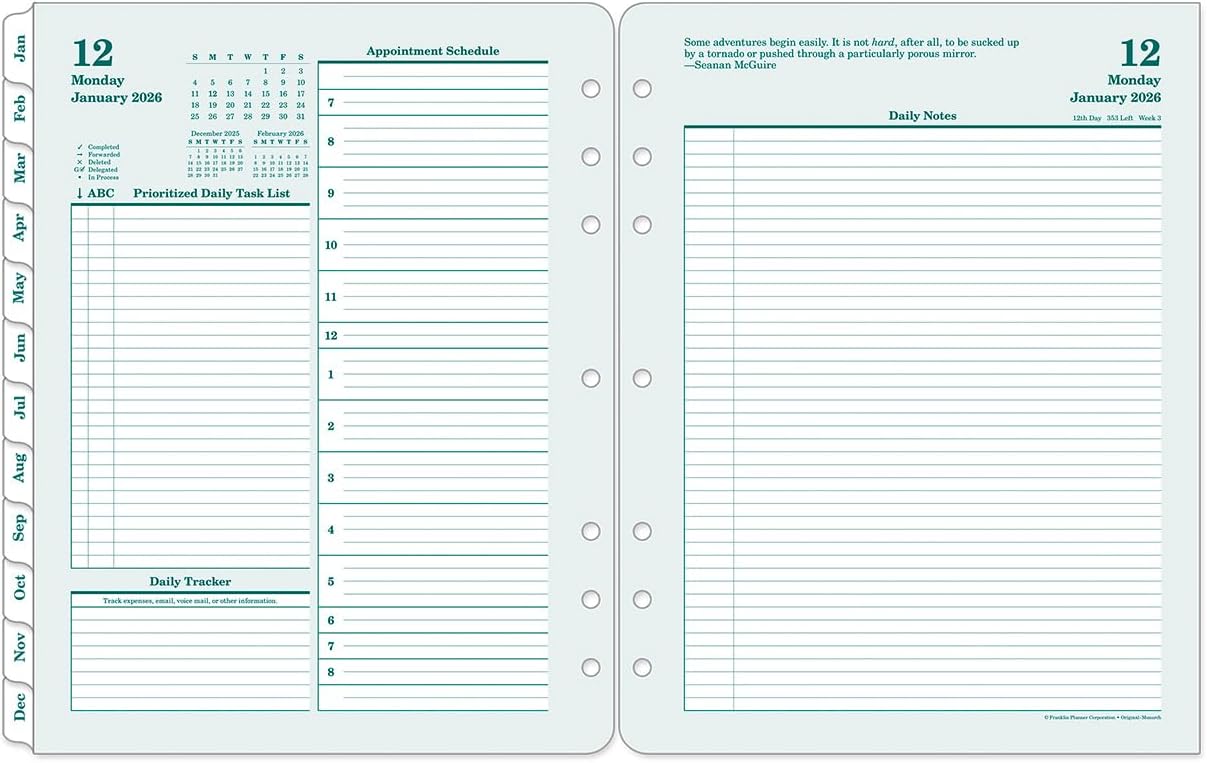 FranklinCovey - Original Two Page Per Day Ring-Bound Planner (Jan 2026 - Dec 2026, Monarch)