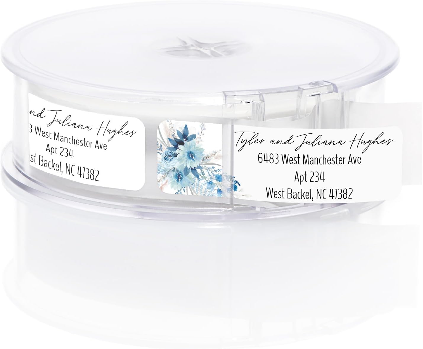 Blue Floral Rolled Address Labels / 500 Personalized Return Address Labels/Designer Address Stickers in Elegant Plastic Dispenser