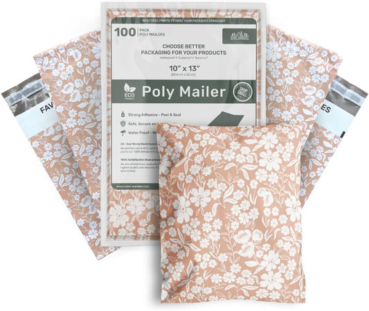 Poly Mailers 10x13 Inch 100 Pack Medium Shipping Bags Strong Thick Mailing Envelopes | Self Sealing Adhesive | Waterproof & Tear Proof | Small Business Packaging for Clothing - Floral Dusty Pink